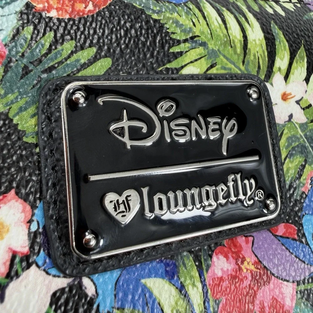 Disney Loungefly Stitch Tropical Floral‎ Zip Around Wallet Black Hawaiian Aloha